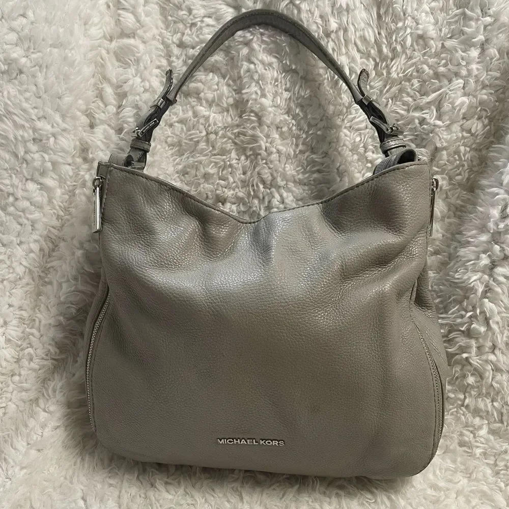 Michael Kors Gray Slouchy Leather Satchel/Shoulder Bag silver tone hardwares.
